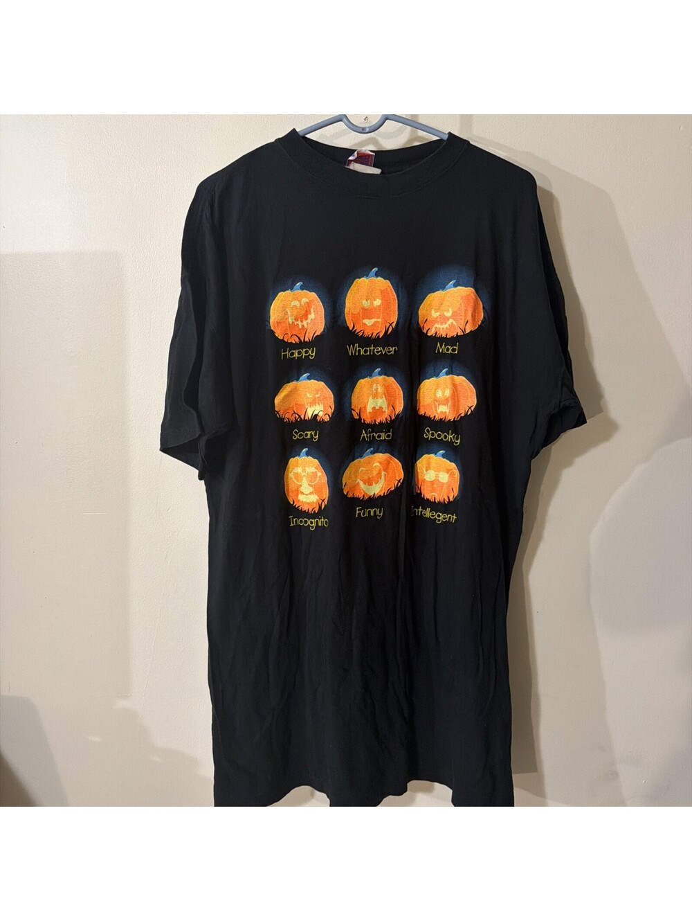 Vintage Halloween Pumpkin Graphic Pullover T-Shirt Black Unisex Crew Neck XL